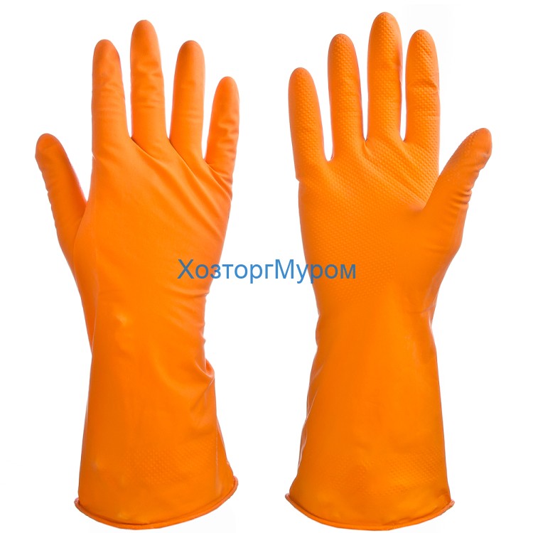 Перчатки латексные р-р M "Vetta", оранж, для уборки