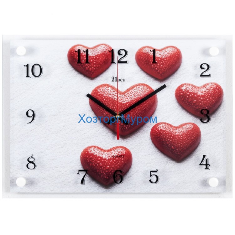 Часы настенные "Капли воды на сердцах" 25х35см, пластик, стекло, 2535-160