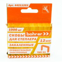 Скобы тип 53, 11,3х0,7х12 мм, для степлера, прямоуг. 1000 шт. Bohrer 44211253