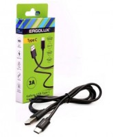 Шнур для зарядки телефона USB(A) - Type-C, 3А 1.2м, черный, ERGOLUX ELX-CDC02-C02