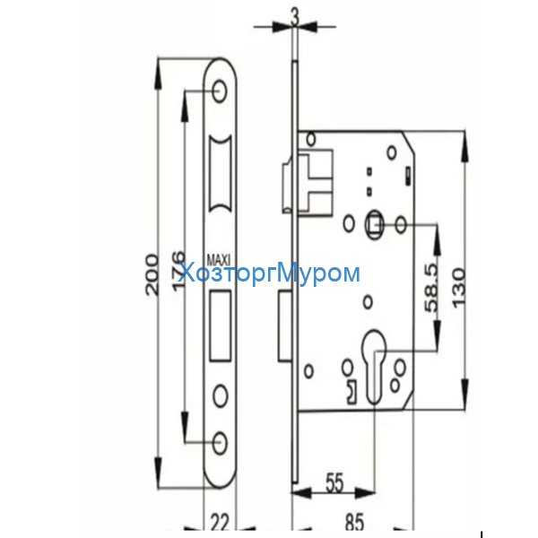 Замок врезной (корпус) ML-58.5mm (под Барановичи) AB Бронза