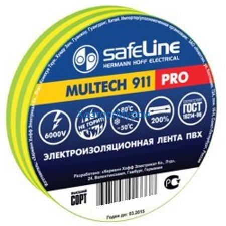 Изолента ПВХ 19мм х 25м х 0,15мм Safeline желто-зеленая
