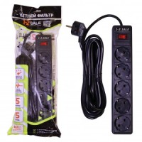Фильтр сетевой 5х5,0м, 10А, черный, ПВС 3х0.75 1-2 E1М 901420