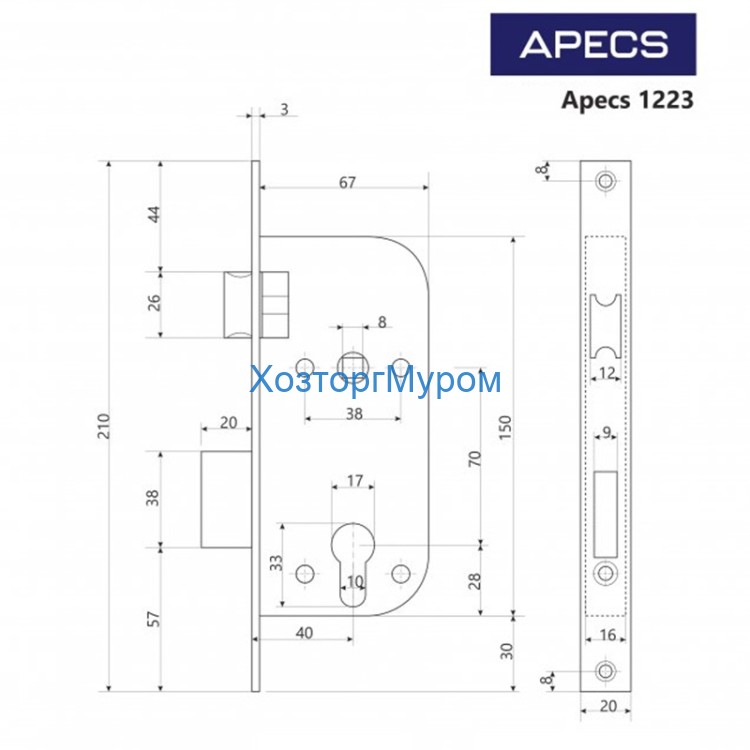 Замок врезной (корпус) Apecs 1200-AC (1223)