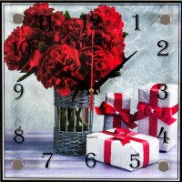 Часы настенные "Пионы и подарки" 25х25см, пластик, стекло, 2525-07