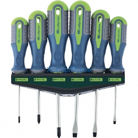 Набор отверток CrV, трехкомпонентные рукоятки, 6 предм, Сибртех