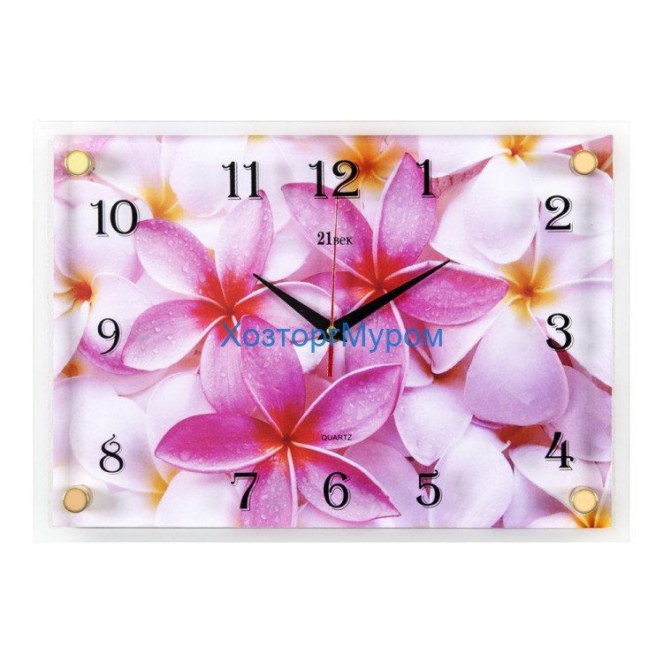 Часы настенные "Плюмерии розовые" 35х35см, пластик, стекло, 3535-1049