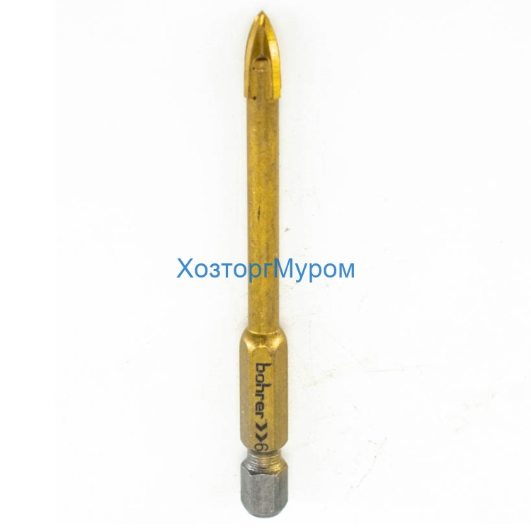 Сверло 6мм по стеклу и плитке, Tin, Профи 4+, Bohrer 32040060