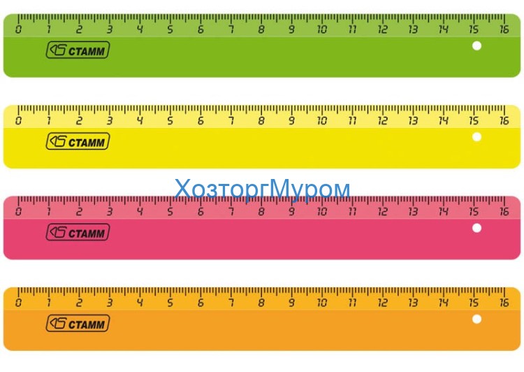 Линейка 160мм пластиковая, флуоресцентная ЛН01, СТАММ 027790