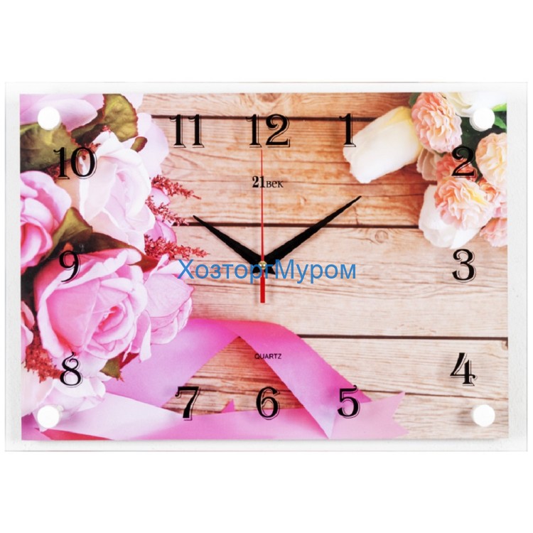 Часы настенные "Розы с лентой" 25х35см, пластик, стекло, 2535-1232