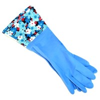 Перчатки хозяйственные удлиненные с принтом, синие