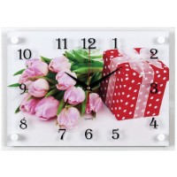 Часы настенные "Тюльпаны и подарок" 25х35см, пластик, стекло, 2535-31