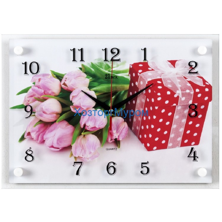 Часы настенные "Тюльпаны и подарок" 25х35см, пластик, стекло, 2535-31