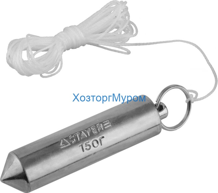 Отвес 150гр цилиндрический, шнур 5 м,  STAYER 0635-15