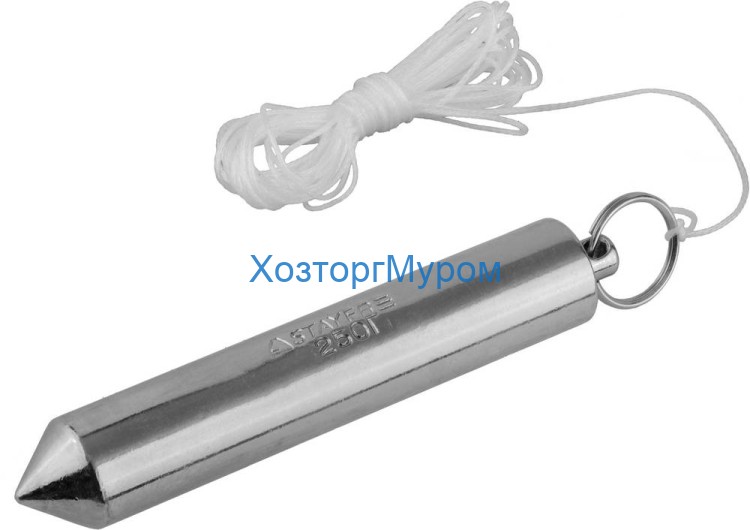 Отвес 250гр цилиндрический, шнур 5 м,  STAYER 0635-25