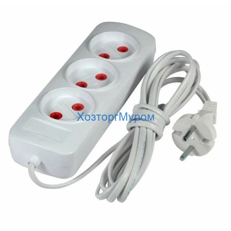 Удлинитель 3х5м. белый, 6А, 250V, (ШВВП 2х0,5) Велконт