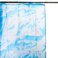Шторка для ванной, полиэстер, 170х180см, 110г, "Дельфин", голубая, YA01