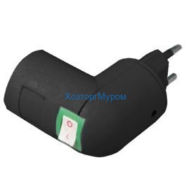 Эл. вилка-патрон Е-27 с выключателем, черный, угловой, Ecola APT7SBEAY