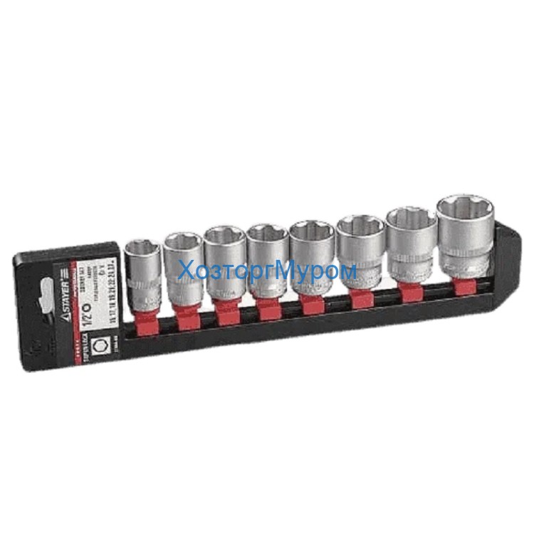 Набор торцевых головок 1/2", 6-ти гр., CrV, 8шт., 16-27мм, Stayer 27864-H8