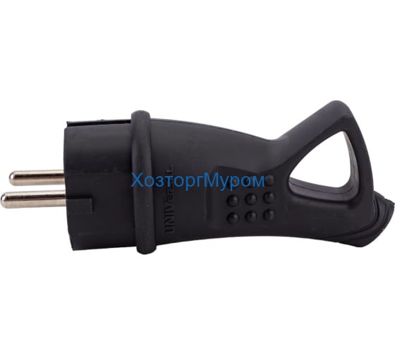 Эл. вилка ЕВРО прямая с з/к каучук 16А IP44 черная с ушком