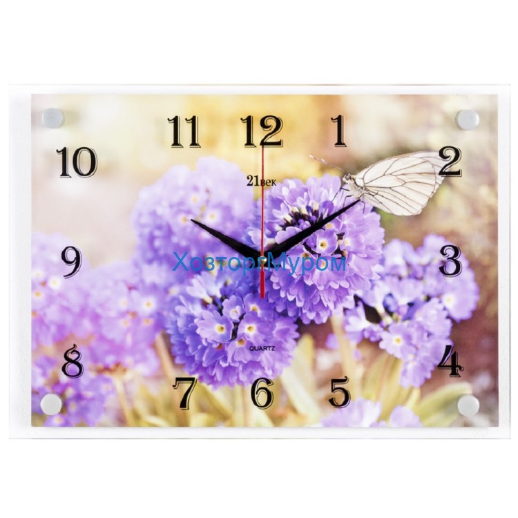 Часы настенные "Бабочка на гортензии" 25х35см, пластик, стекло, 2535-1231