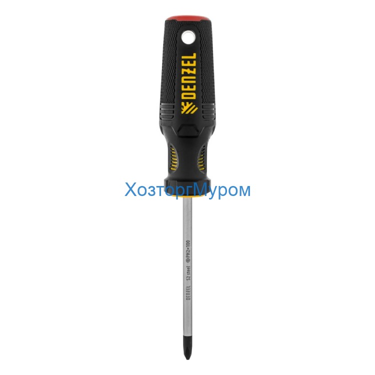 Отвертка Ph2х100 мм, S2, трехкомп. рукоятка, Denzel 121787