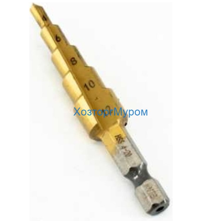 Сверло ступенчатое 4-12 мм, HSS /W2 TiN/ по металлу, 5 ступеней, MosTek 1350412