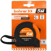 Рулетка 5м х 19мм, с фиксатором, обрезиненный удар. корпус, Стандарт, Bohrer 41010519