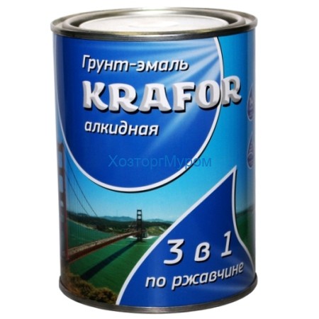 Грунт-эмаль 3в1 Krafor, по ржавчине серый 0,9кг