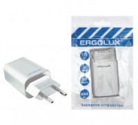 Зарядное устройство USB, AC/DC 220/5V, 2.0A, белый, ERGOLUX ELX-РA01P-C01