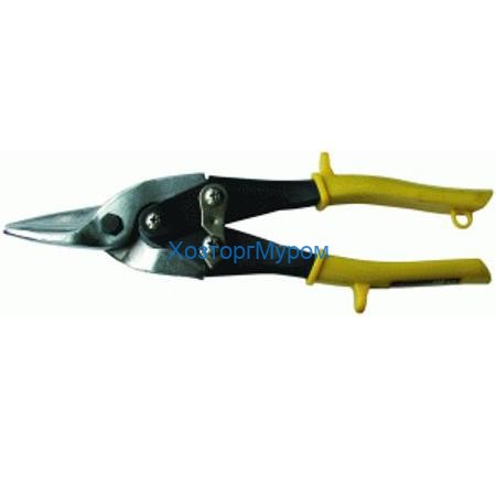 Ножницы по металлу 250 мм (10"), прямо режущие, (желтые ручки), Hobbi