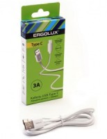 Кабель для зарядки USB(A)шт. - Type-Cшт. 3А 1.2м, белый, ERGOLUX ELX-CDC02-C01
