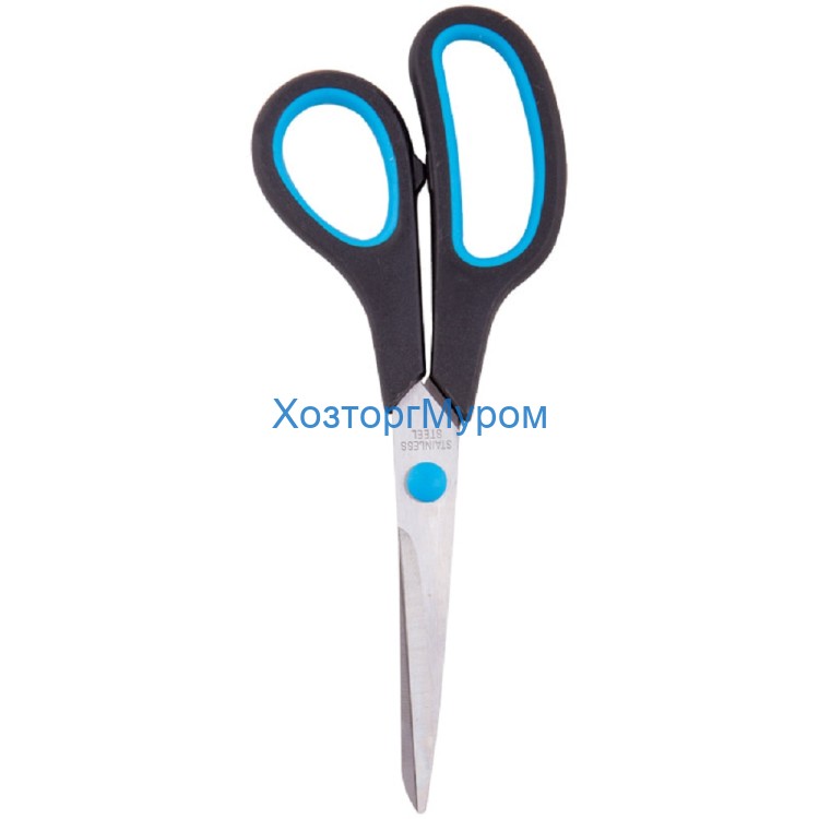 Ножницы 19см, канцелярские эргономичные ручки, черные с синими вставками, ПВХ ,OfficeSpace 264903